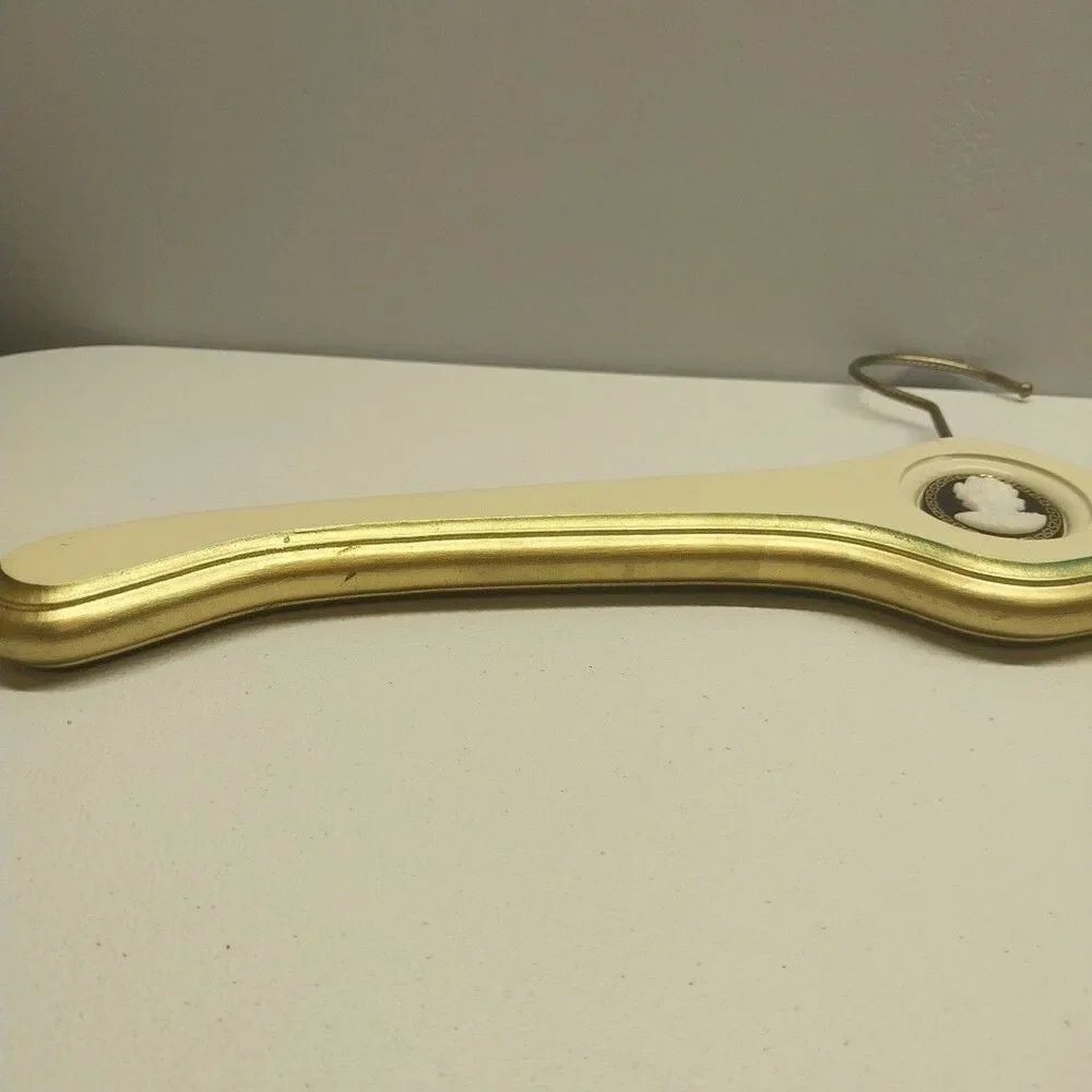 Vintage Wood Cameo Clothes Hanger Hollywood Regency Cream Gold Decorative Closet